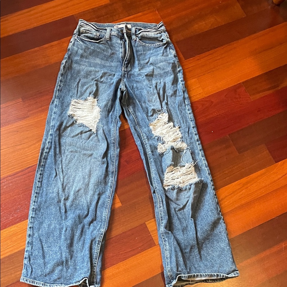SO Distressed Blue Flare Jeans